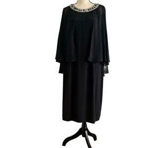 Alex Evenings Dress Black Crystal Neckline Chiffon Capelet Shift plus size 20W